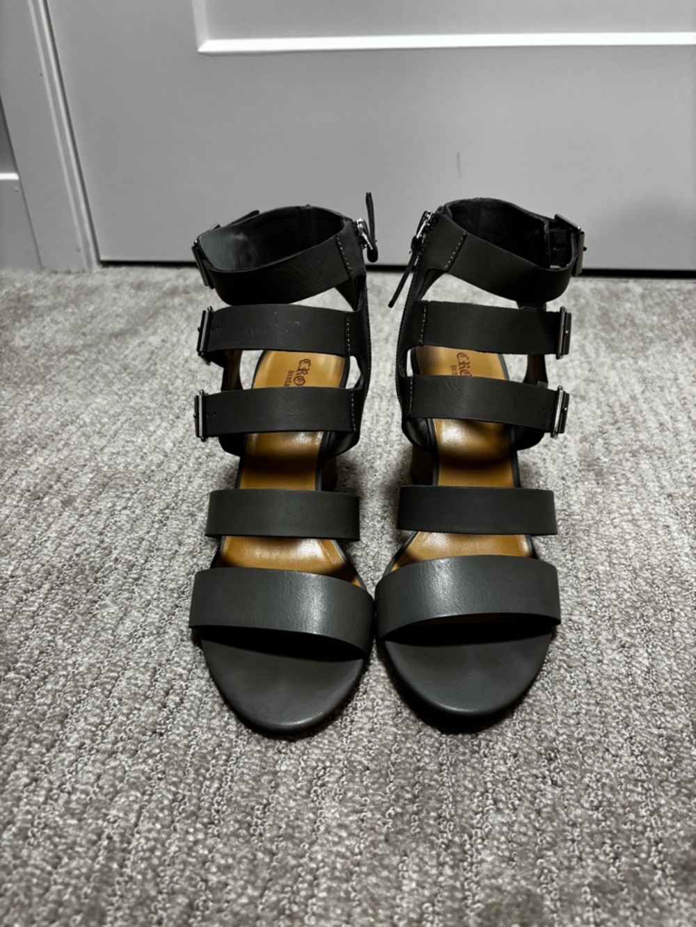 Crown Vintage Black Multi-Strap Block Heel Sandals